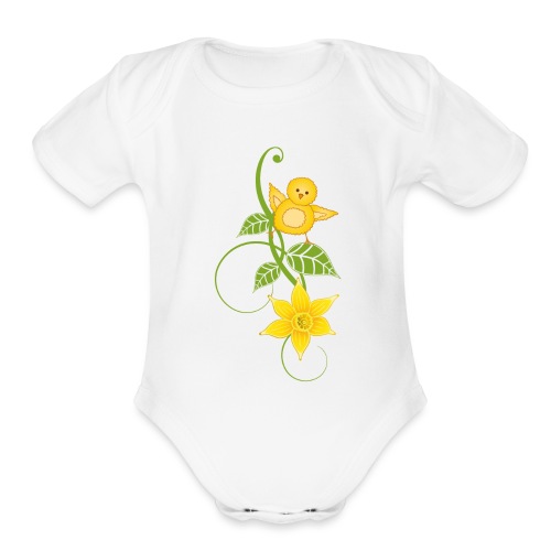 Cute Chick Easter Spring Daffodil - Organic Short Sleeve Baby Bodysuit