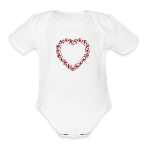 Heart red rose pattern - Organic Short Sleeve Baby Bodysuit