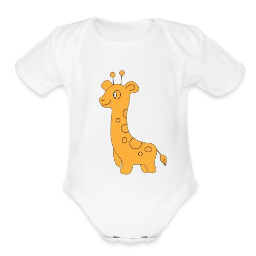 Playful Baby Giraffe - Infant Gear and Tea Cup - Organic Short Sleeve Baby Bodysuit
