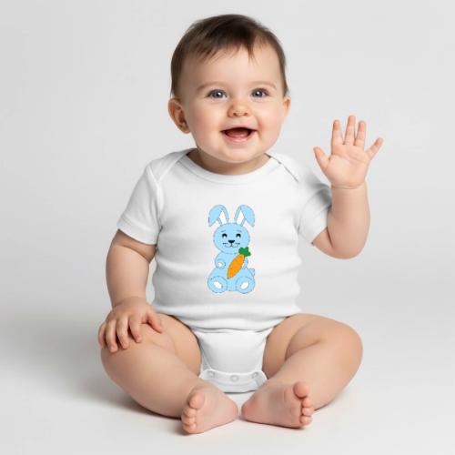 Cute Blue Bunny — Newborn Baby and Nursery Gift - Organic Short Sleeve Baby Bodysuit