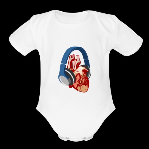 Heartbeats for Music Headphones - Organic Short Sleeve Baby Bodysuit