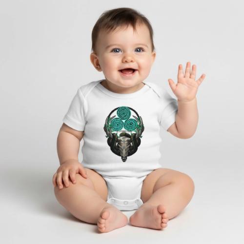 The Antlered Crown (White Text) - Organic Short Sleeve Baby Bodysuit