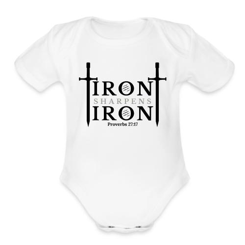 Iron Sharpens Iron - Proverbs 27:17 (Black & Grey) - Organic Short Sleeve Baby Bodysuit