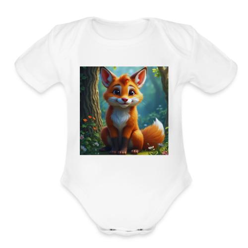 Magical fantasy fox in enchanted forest scene - Organic Short Sleeve Baby Bodysuit