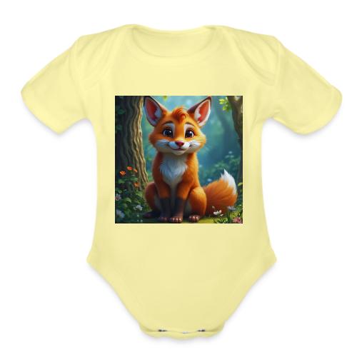 Magical fantasy fox in enchanted forest scene - Organic Short Sleeve Baby Bodysuit