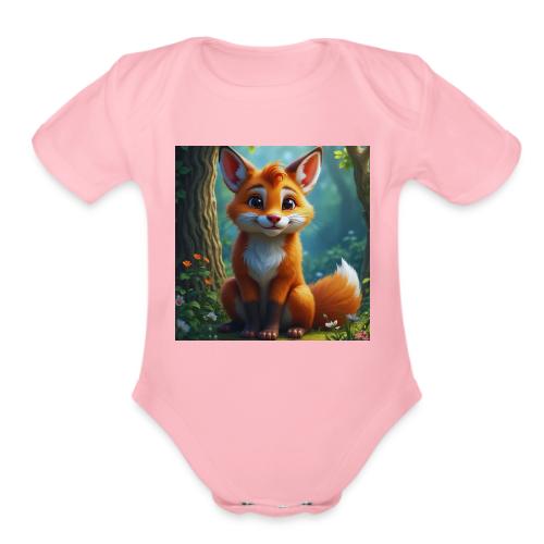 Magical fantasy fox in enchanted forest scene - Organic Short Sleeve Baby Bodysuit