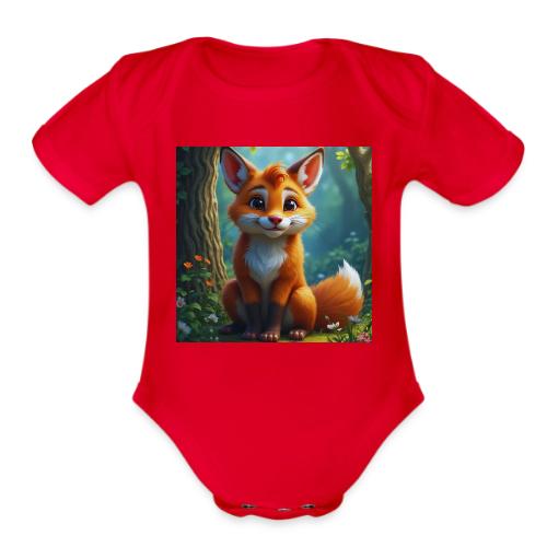 Magical fantasy fox in enchanted forest scene - Organic Short Sleeve Baby Bodysuit