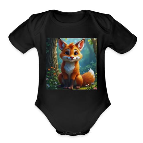 Magical fantasy fox in enchanted forest scene - Organic Short Sleeve Baby Bodysuit