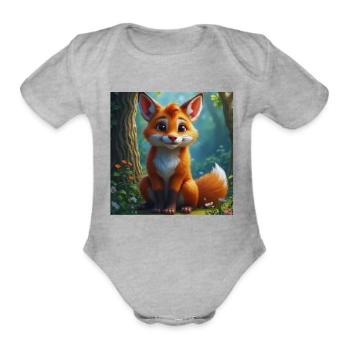Magical fantasy fox in enchanted forest scene - Organic Short Sleeve Baby Bodysuit