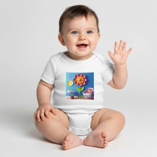 Flower design and harmony of environmental well-be - Organic Short Sleeve Baby Bodysuit