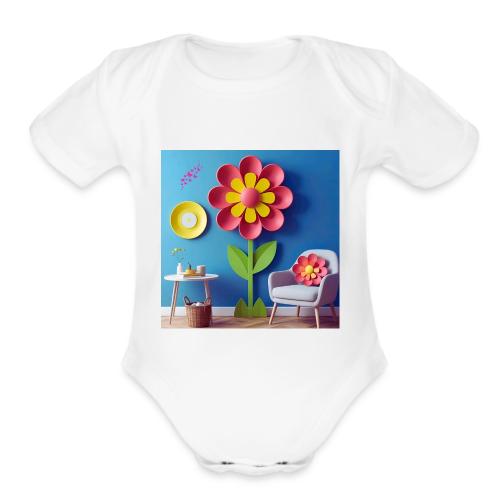 Flower design and harmony of environmental well-be - Organic Short Sleeve Baby Bodysuit