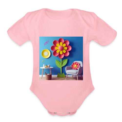 Flower design and harmony of environmental well-be - Organic Short Sleeve Baby Bodysuit
