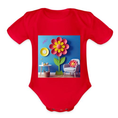 Flower design and harmony of environmental well-be - Organic Short Sleeve Baby Bodysuit