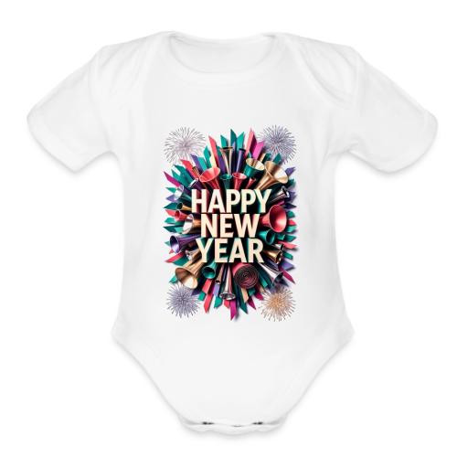 New Year's Party Horn T-Shirt - Organic Short Sleeve Baby Bodysuit