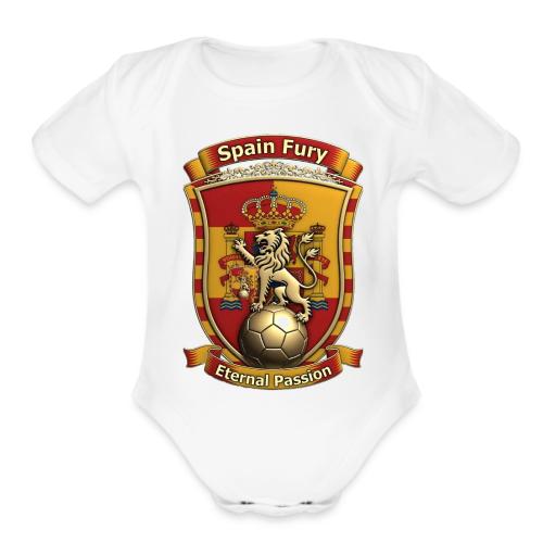 Spain Lion Fury T-Shirt, Spanish Crest Gift - Organic Short Sleeve Baby Bodysuit