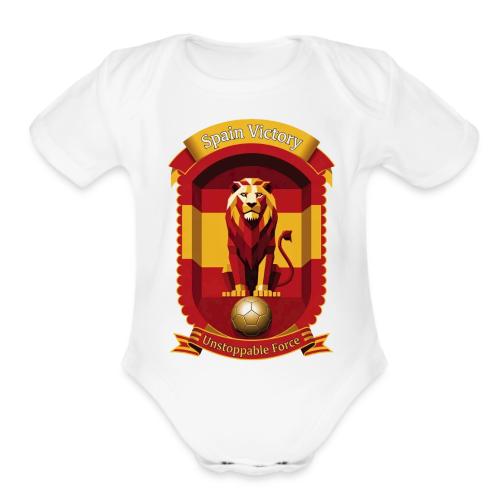 Spain Lion Victory T-Shirt, Flag Pride Crest Gift - Organic Short Sleeve Baby Bodysuit