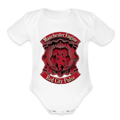 Red Manchester T Shirt, Red Soccer City Pride Gift - Organic Short Sleeve Baby Bodysuit