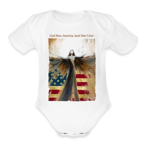 God bless America Angel_Strong color_Brown type - Organic Short Sleeve Baby Bodysuit