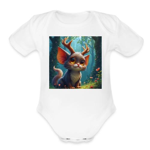 Magical Forest Creature with Deer Horns - Organic Short Sleeve Baby Bodysuit