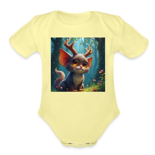 Magical Forest Creature with Deer Horns - Organic Short Sleeve Baby Bodysuit
