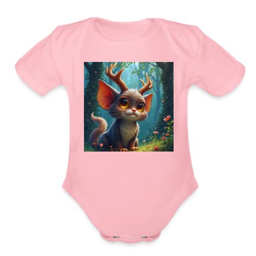 Magical Forest Creature with Deer Horns - Organic Short Sleeve Baby Bodysuit