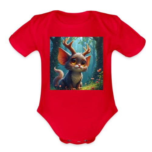 Magical Forest Creature with Deer Horns - Organic Short Sleeve Baby Bodysuit