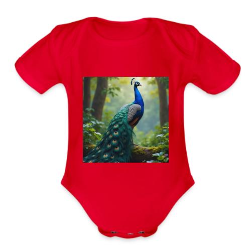 Majestic Peacock in Enchanted Forest - Organic Short Sleeve Baby Bodysuit