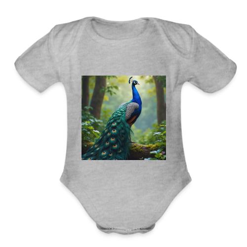 Majestic Peacock in Enchanted Forest - Organic Short Sleeve Baby Bodysuit