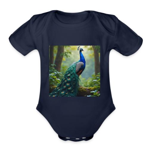 Majestic Peacock in Enchanted Forest - Organic Short Sleeve Baby Bodysuit