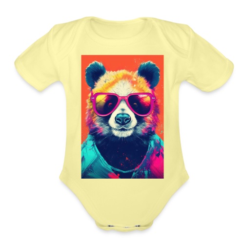Panda in Pink Sunglasses - Organic Short Sleeve Baby Bodysuit