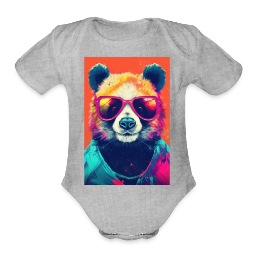 Panda in Pink Sunglasses - Organic Short Sleeve Baby Bodysuit
