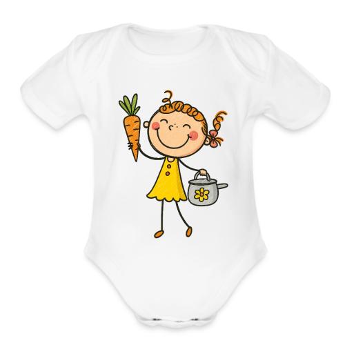 Cartoon Gardening Girl Kids Shirt - Organic Short Sleeve Baby Bodysuit