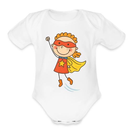 Cartoon Superhero Girl Kids Shirt - Organic Short Sleeve Baby Bodysuit