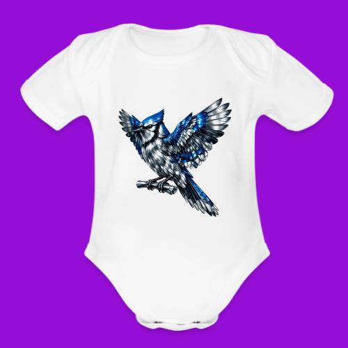 Silver Blue Jay Open Wing Perch - Organic Short Sleeve Baby Bodysuit