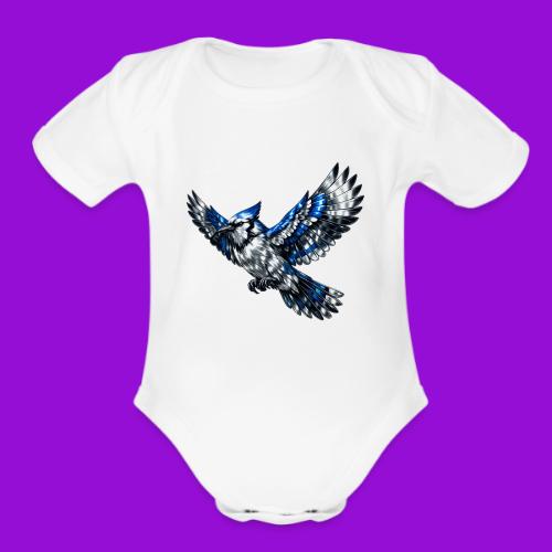 Silver Blue Jay in Flight - Organic Short Sleeve Baby Bodysuit