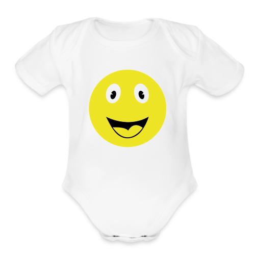 Yellow Happy Face Print - Organic Short Sleeve Baby Bodysuit