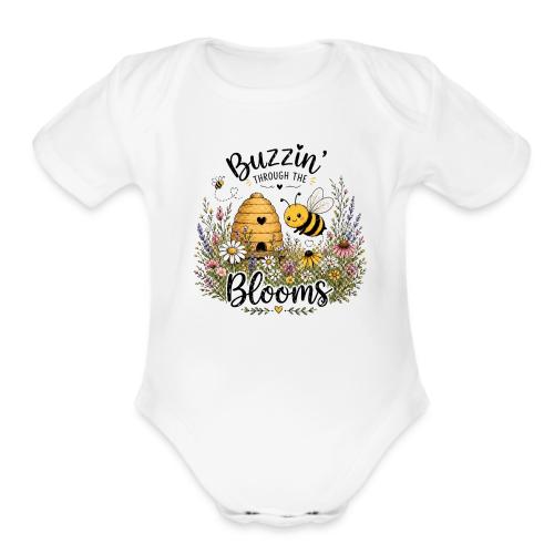 Buzzin' Through The Blooms - Organic Short Sleeve Baby Bodysuit
