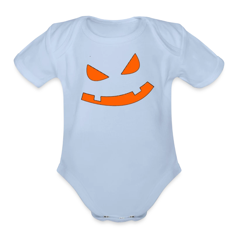 Big Scary Orange in Black Fierce Pumpkin Face Hall - Organic Short Sleeve Baby Bodysuit
