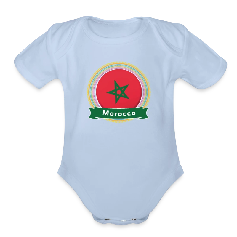 Morocco Happy Holi Color Framed Morocco Flag Banne - Organic Short Sleeve Baby Bodysuit