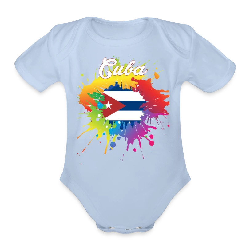 Cuba Flag Gay Colorful Splash - Organic Short Sleeve Baby Bodysuit