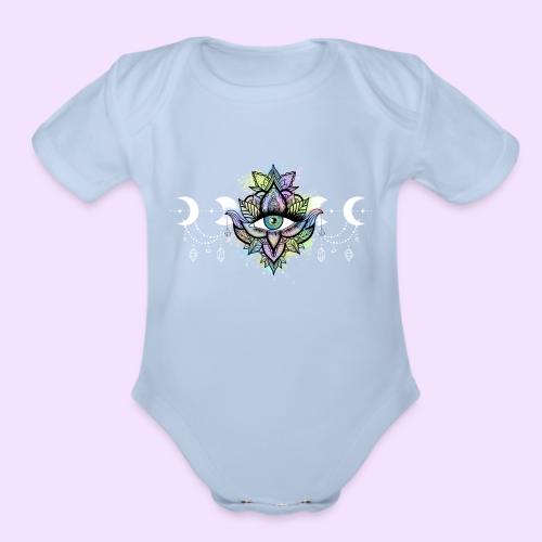 Third Eye Mandala - Moon Cycle Design - Organic Short Sleeve Baby Bodysuit