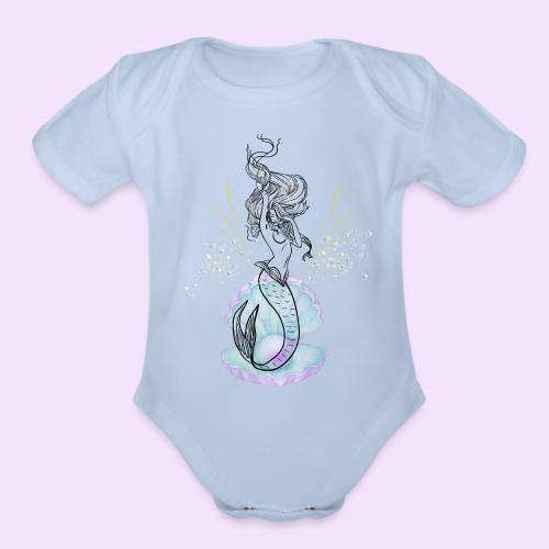 Mermaid Ocean Goddess In Shell - Fairytale Design - Organic Short Sleeve Baby Bodysuit