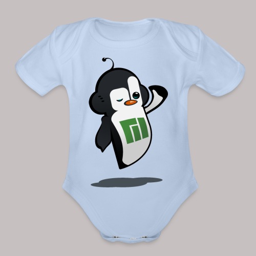 Manjaro Mascot wink hello left - Organic Short Sleeve Baby Bodysuit