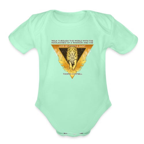 Lion Saint Gold - Black back - Organic Short Sleeve Baby Bodysuit