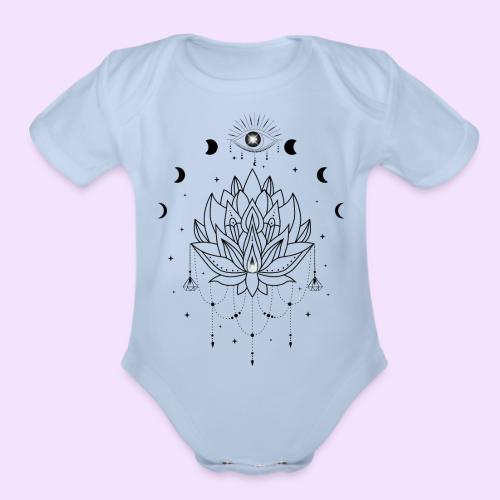 Third Eye Black Lotus Flower - Moon Cycle Design - Organic Short Sleeve Baby Bodysuit