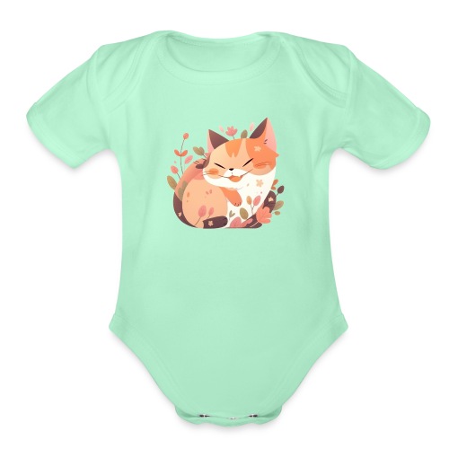 Smiling Cat - Organic Short Sleeve Baby Bodysuit