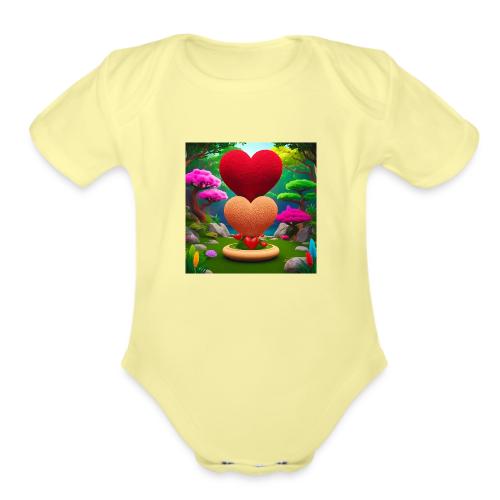 Double Heart, fantasy, nature and fantasy - Organic Short Sleeve Baby Bodysuit