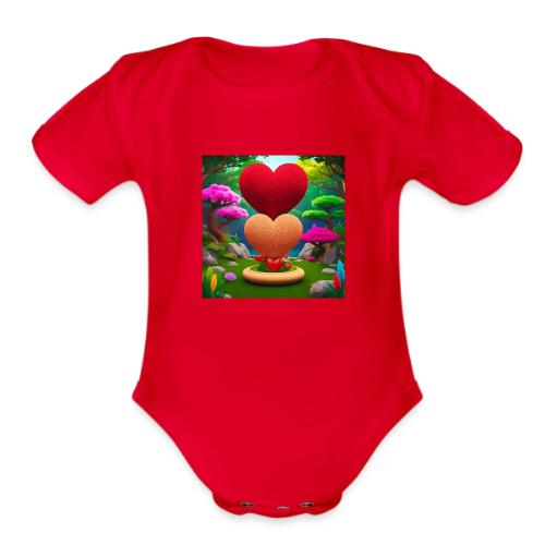 Double Heart, fantasy, nature and fantasy - Organic Short Sleeve Baby Bodysuit