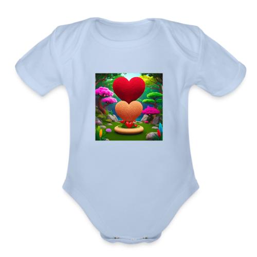 Double Heart, fantasy, nature and fantasy - Organic Short Sleeve Baby Bodysuit