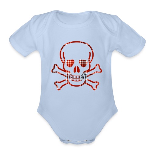 Skull & Cross Bones Red Plaid - Organic Short Sleeve Baby Bodysuit